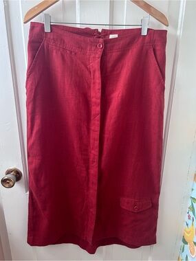 Sandwich Linen A-Line Midi Skirt in Deep Red
